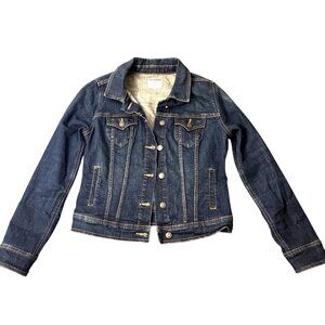 Old Navy Womens Dark Wash Denim Jacket S Button Front Casual Classic Style